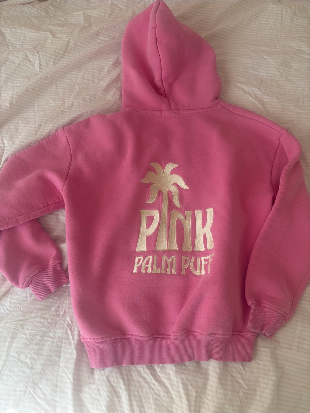 Pink Palm Puff White Logo Pink Pullover Hoodie